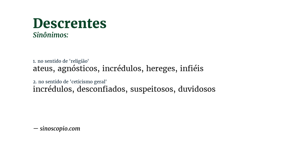Sinônimo de descrentes