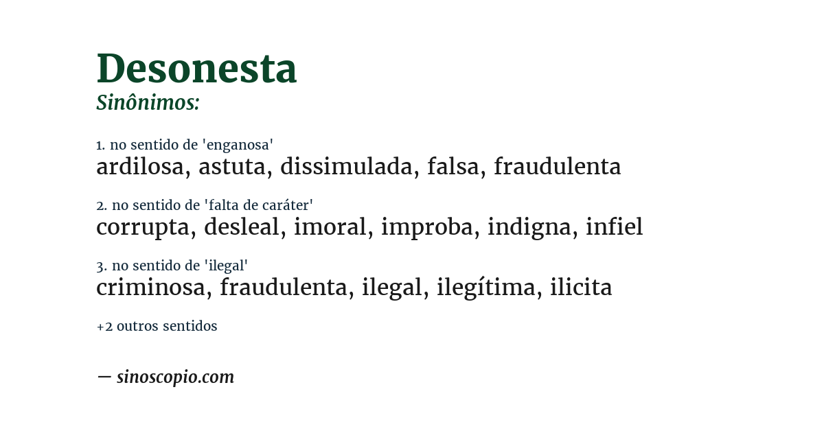 Sinônimo de desonesta
