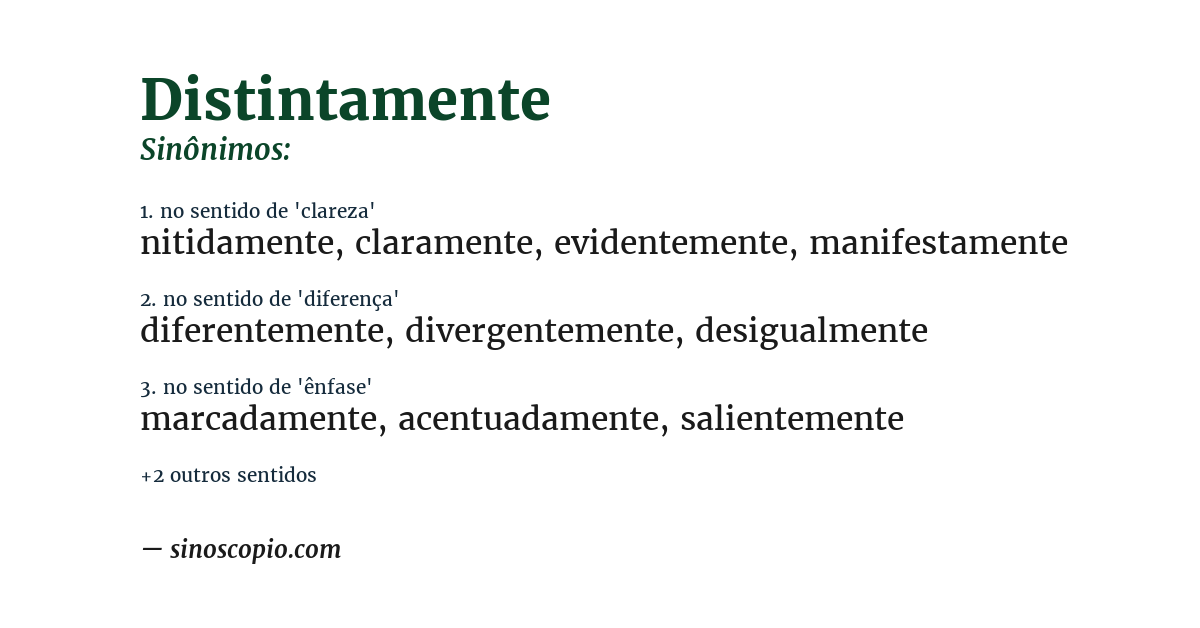 Sinônimo de distintamente