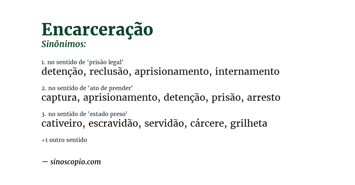 Sinônimo de encarceração