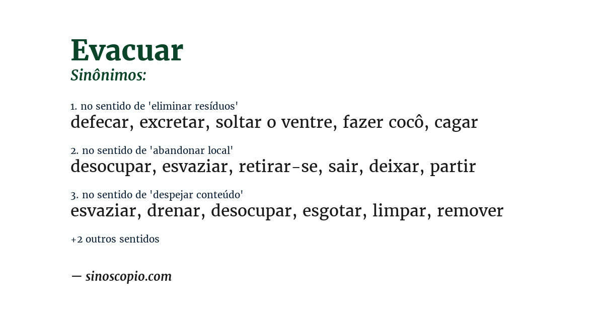 Sinônimo de evacuar
