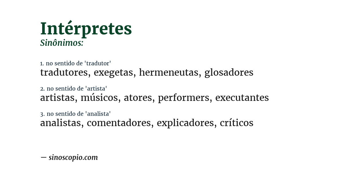 Sinônimo de intérpretes