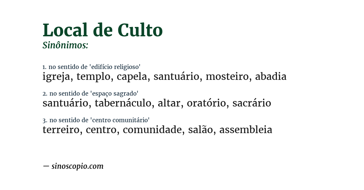 Sinônimo de local de culto