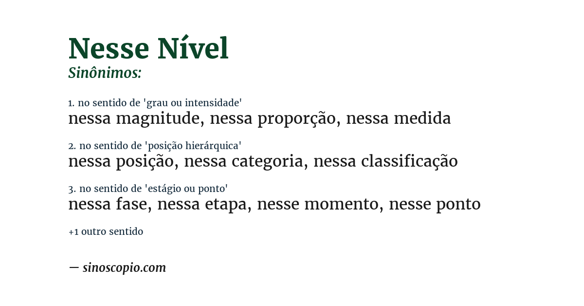 Sinônimo de nesse nível