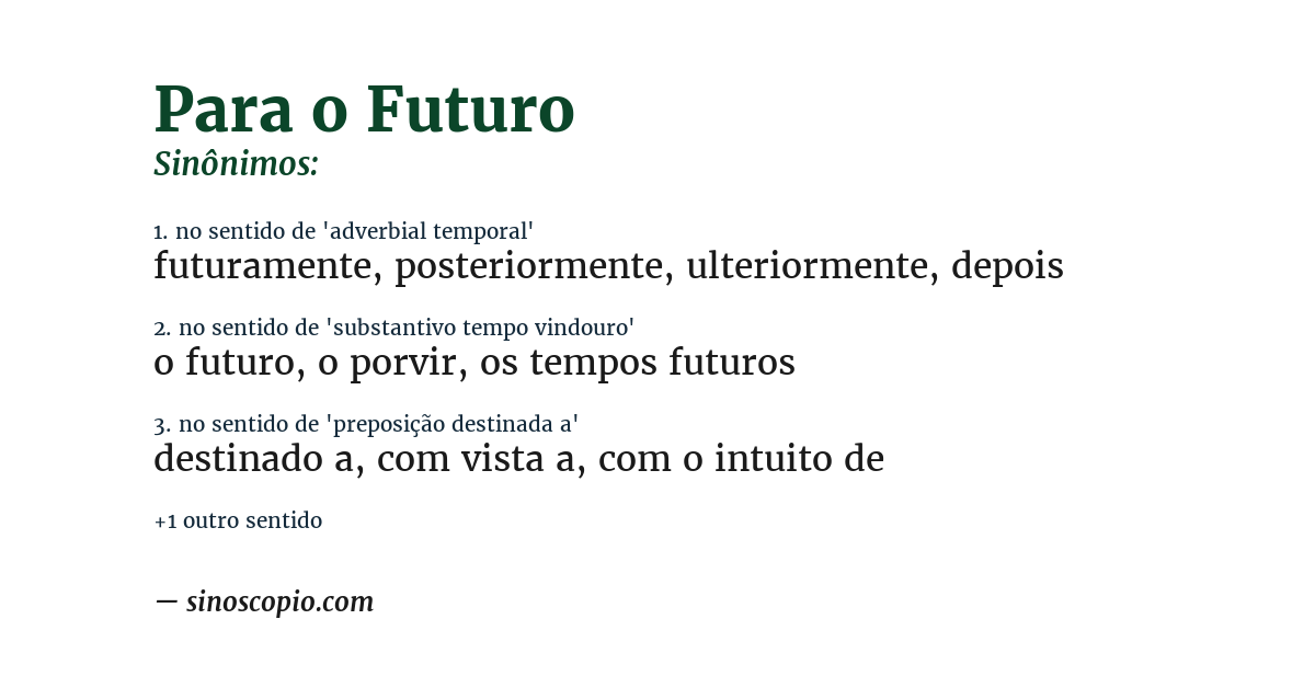 Sinônimo de para o futuro