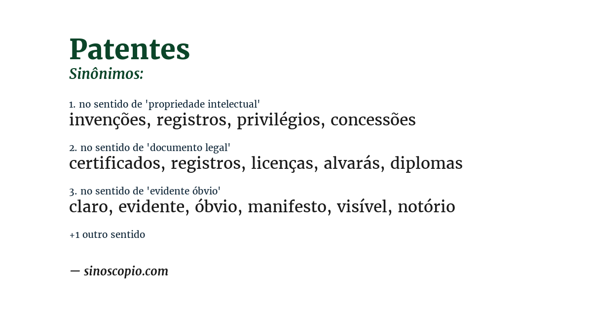 Sinônimo de patentes