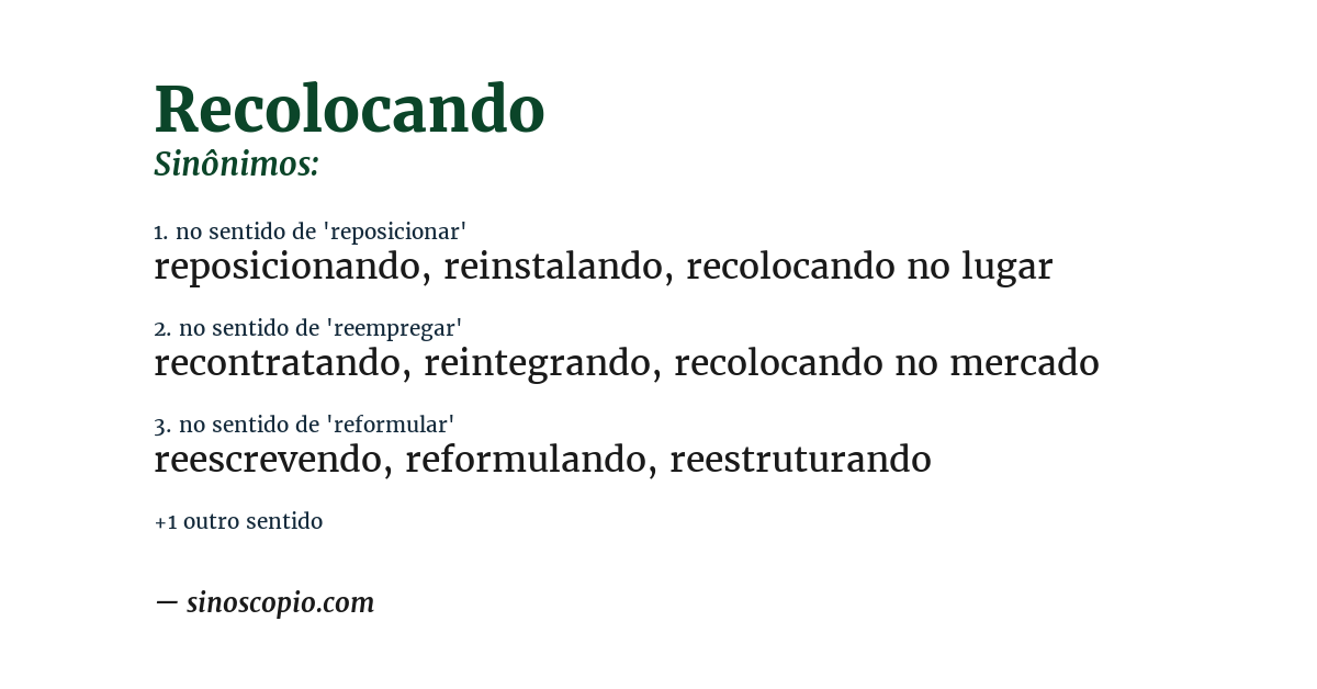 Sinônimo de recolocando