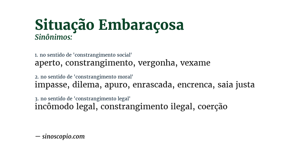 Sinônimo de situação embaraçosa