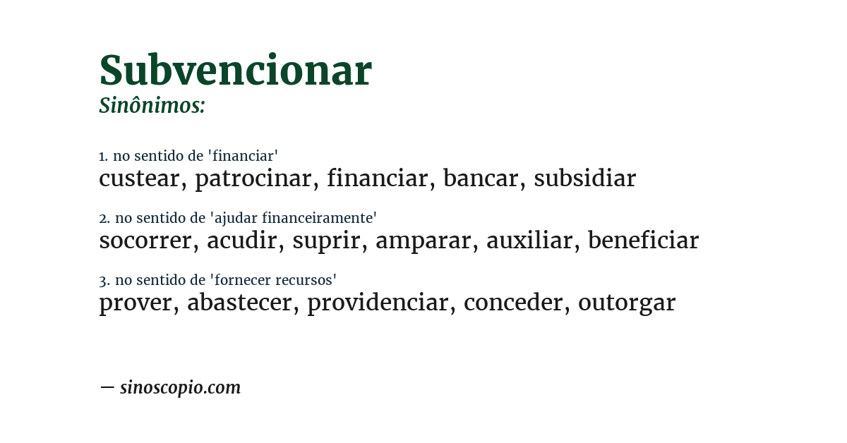 Sinônimo de subvencionar