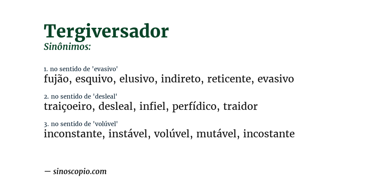 Sinônimo de tergiversador