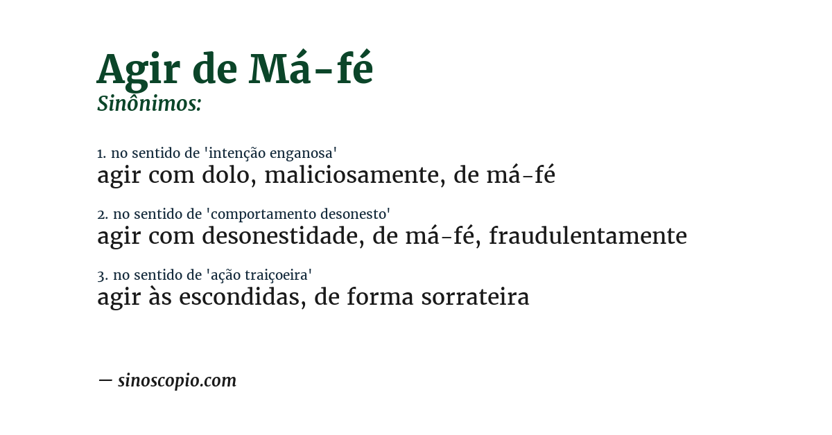 Sinônimo de agir de má-fé