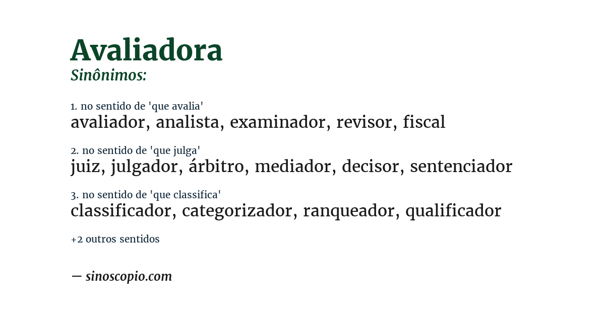 Sinônimo de avaliadora
