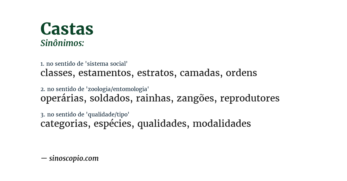Sinônimo de castas