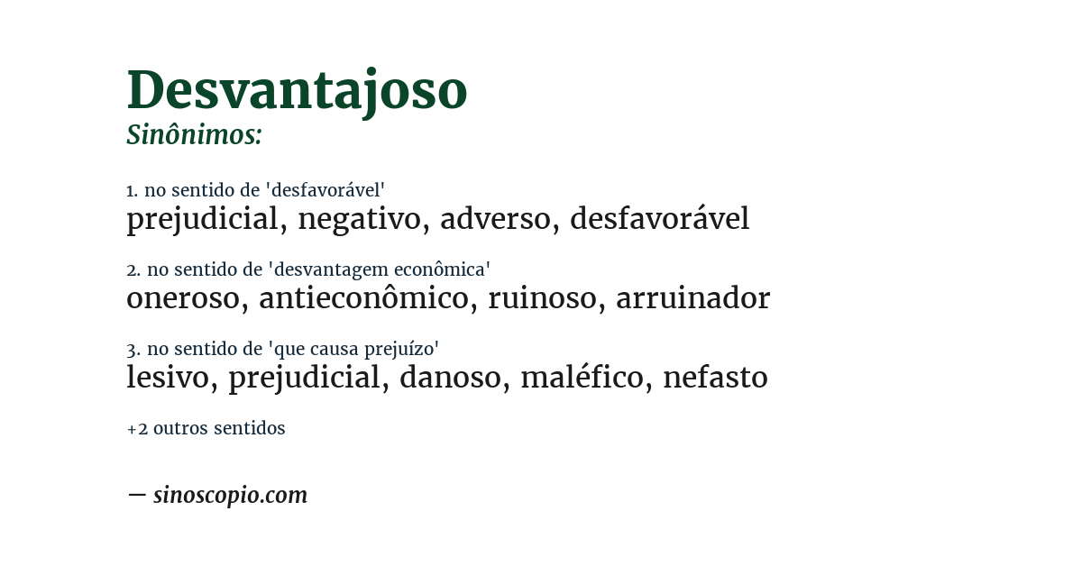 Sinônimo de desvantajoso