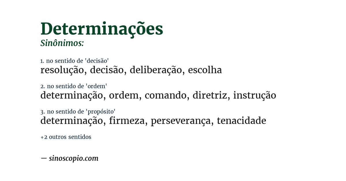 Sinônimo de determinações