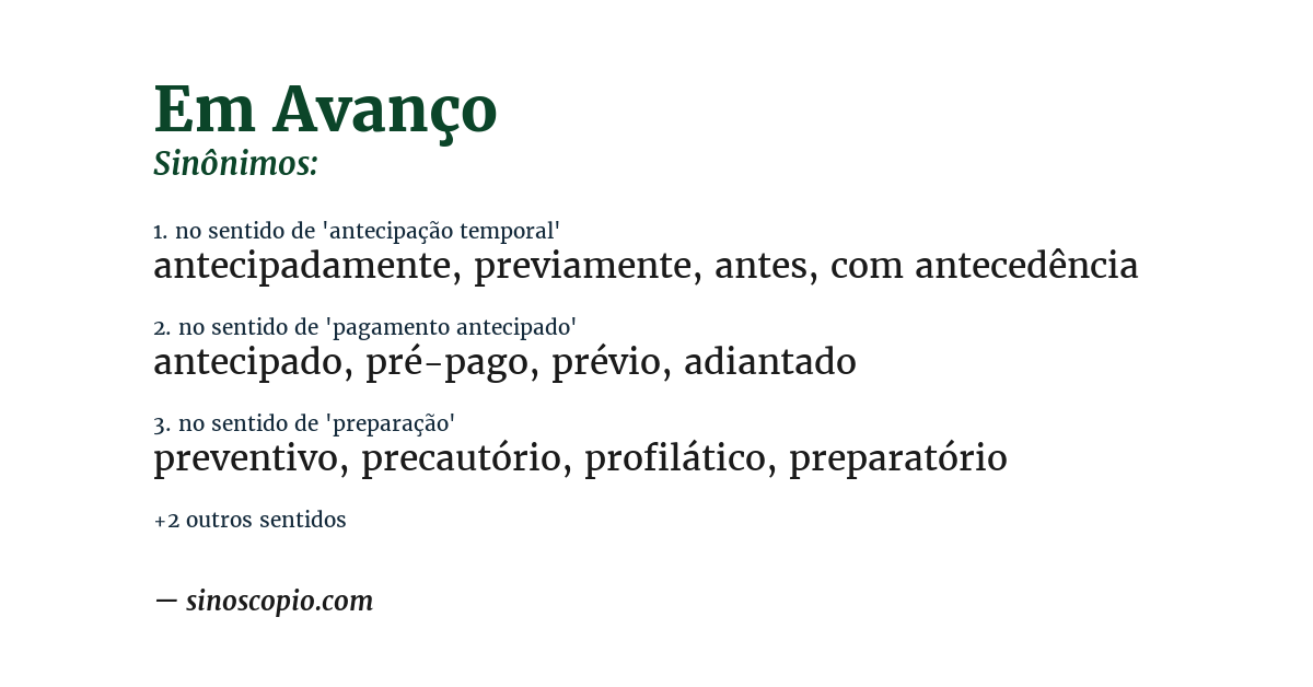 Sinônimo de em avanço
