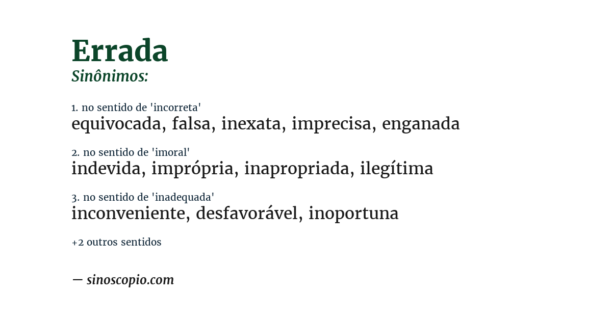 Sinônimo de errada