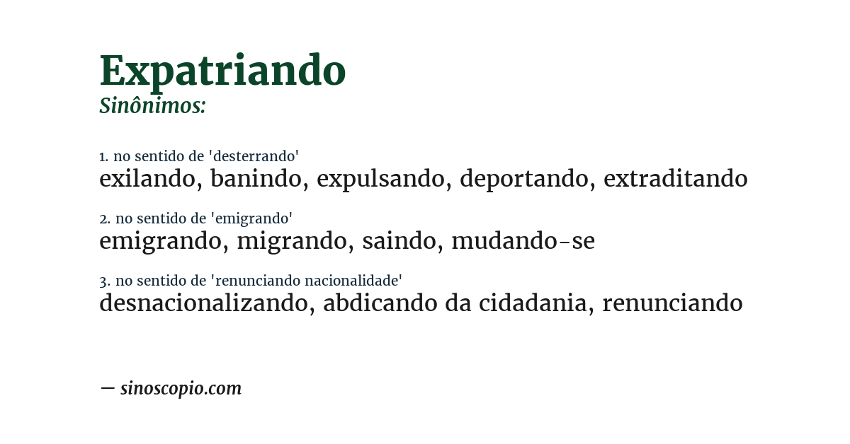 Sinônimo de expatriando
