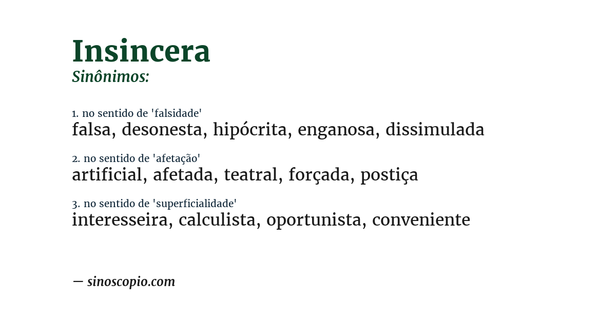 Sinônimo de insincera