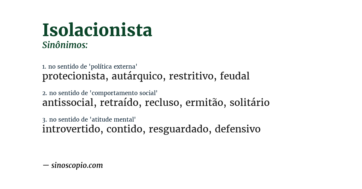 Sinônimo de isolacionista