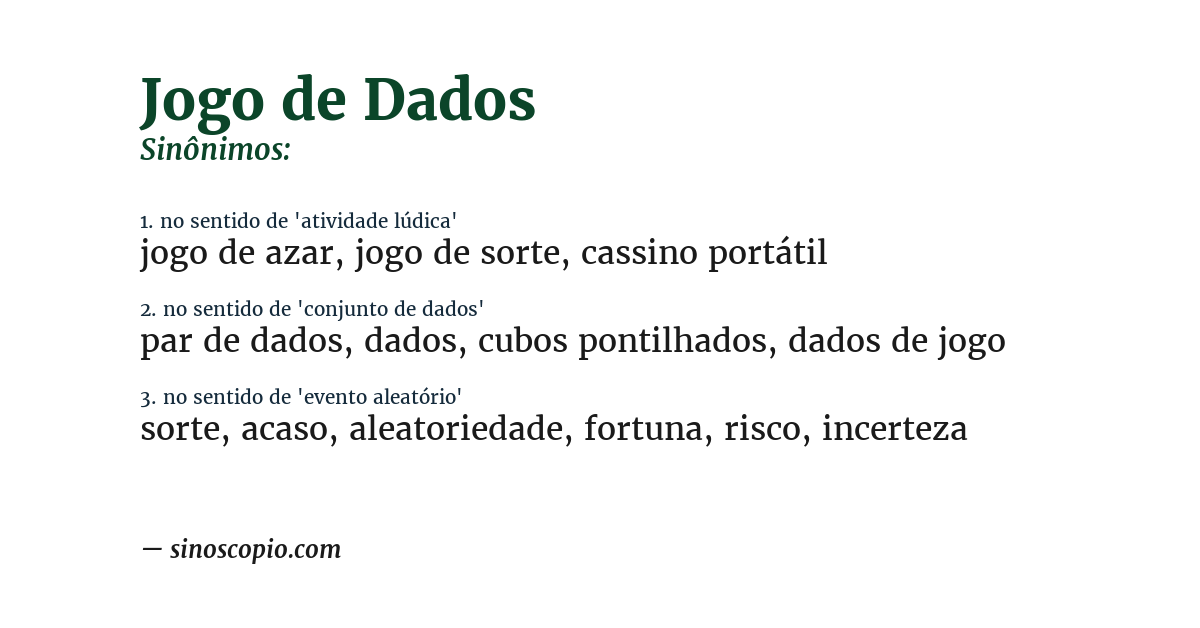 Sinônimo de jogo de dados