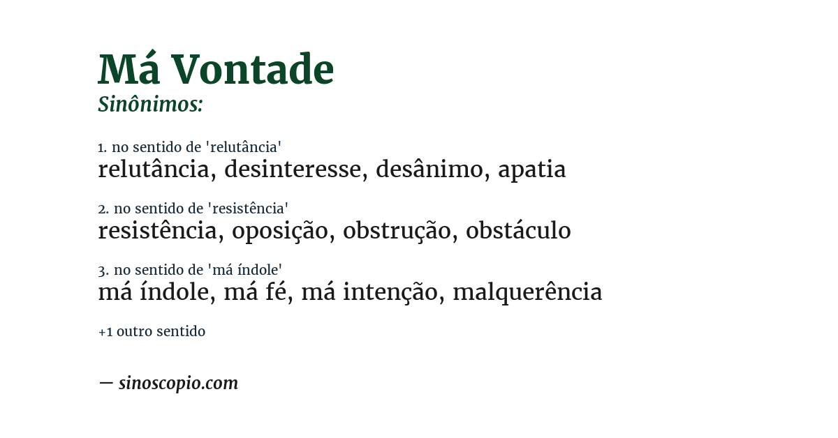 Sinônimo de má vontade