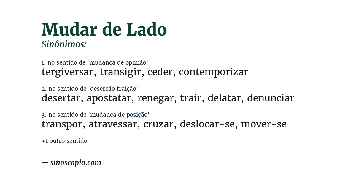 Sinônimo de mudar de lado