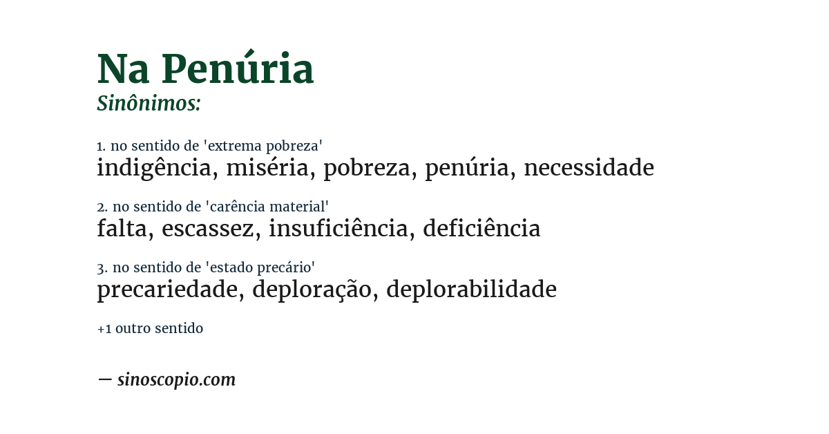 Sinônimo de na penúria