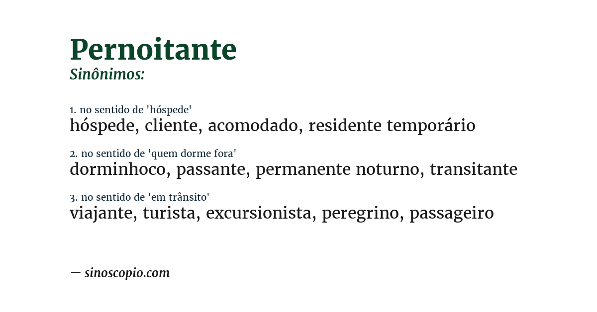 Sinônimo de pernoitante