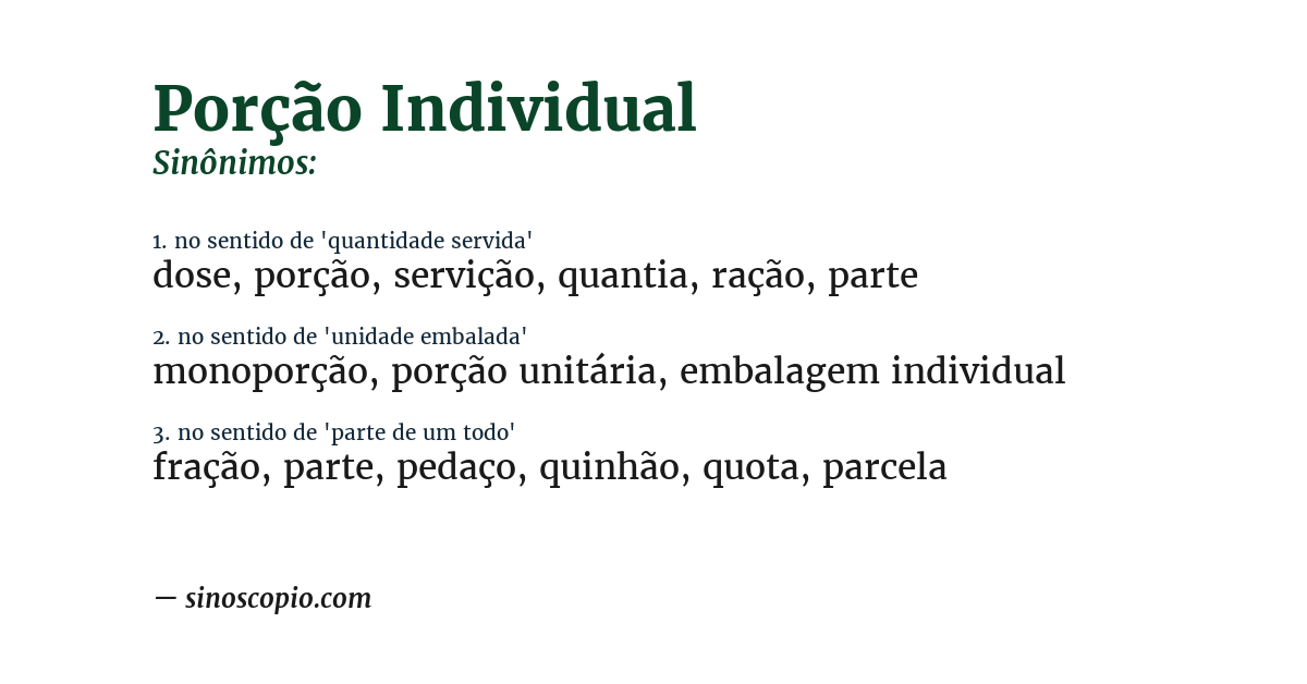 Sinônimo de porção individual