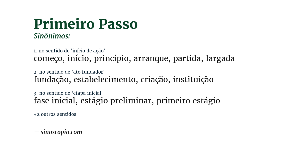 Sinônimo de primeiro passo