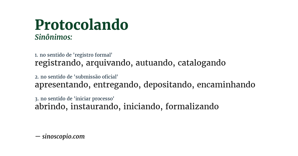 Sinônimo de protocolando