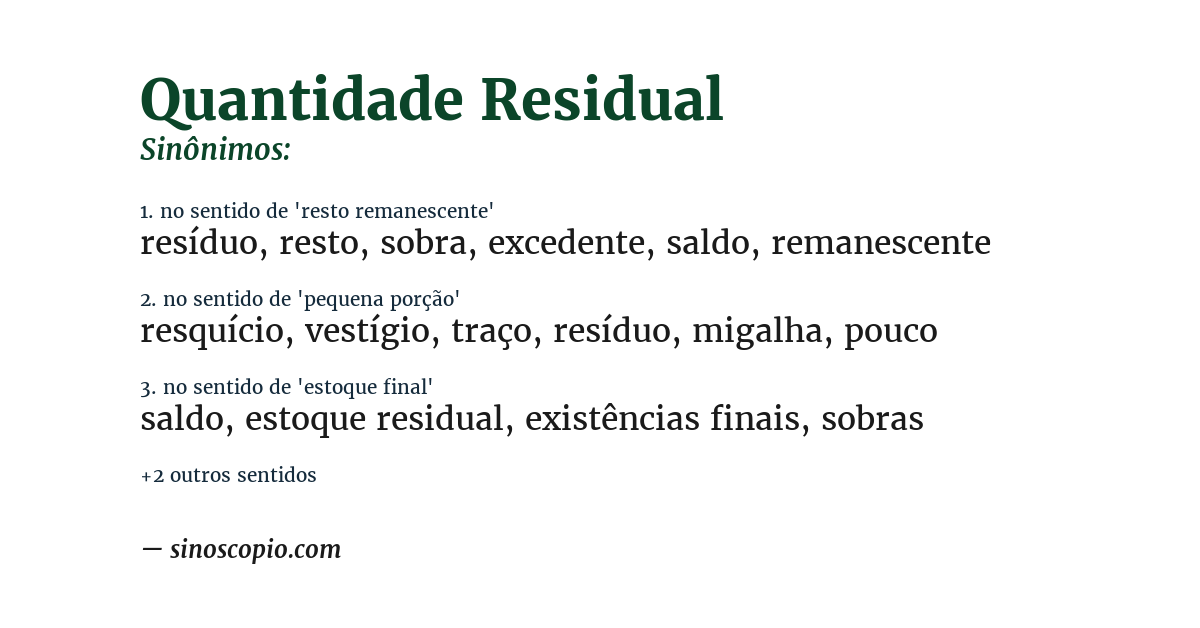 Sinônimo de quantidade residual