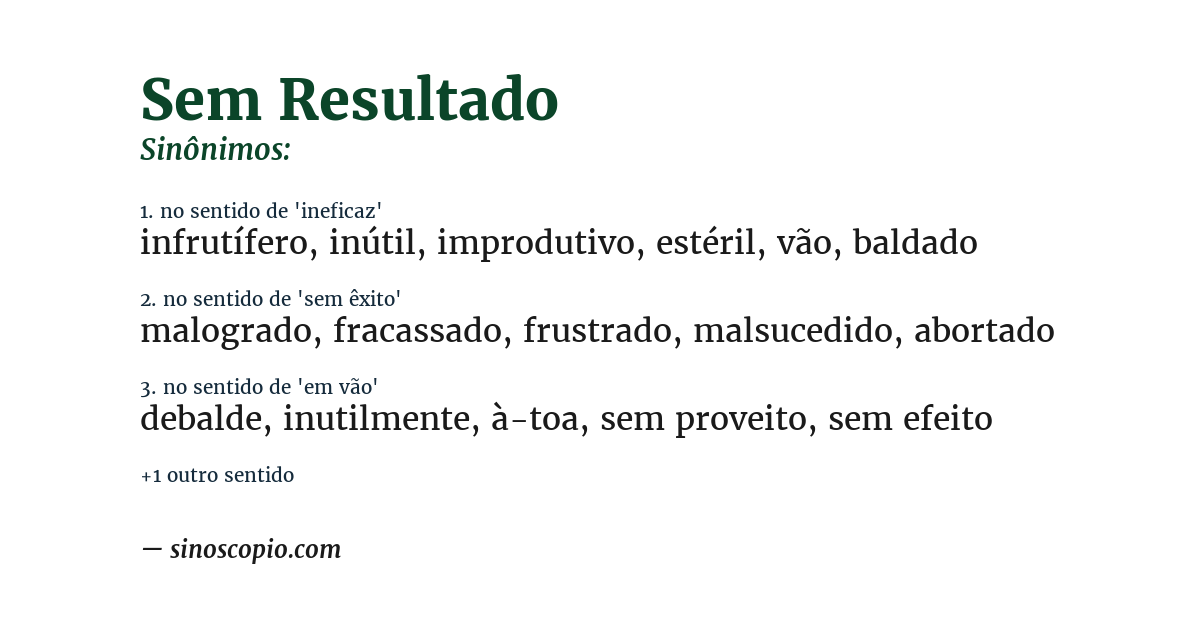 Sinônimo de sem resultado