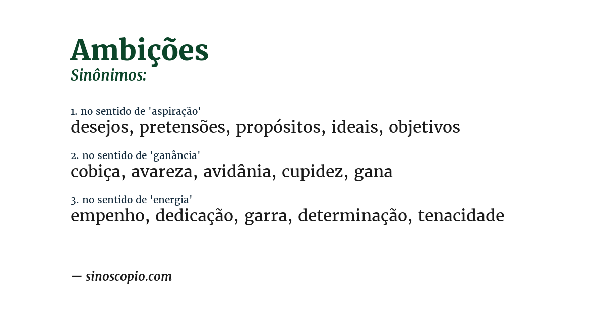 Sinônimo de ambições