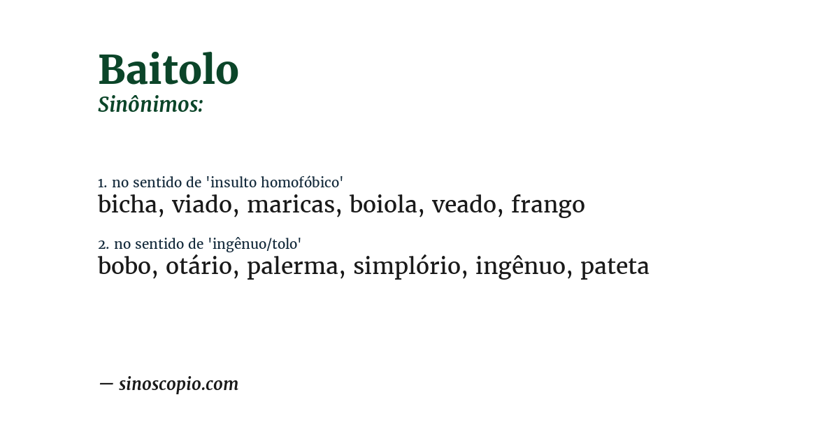 Sinônimo de baitolo