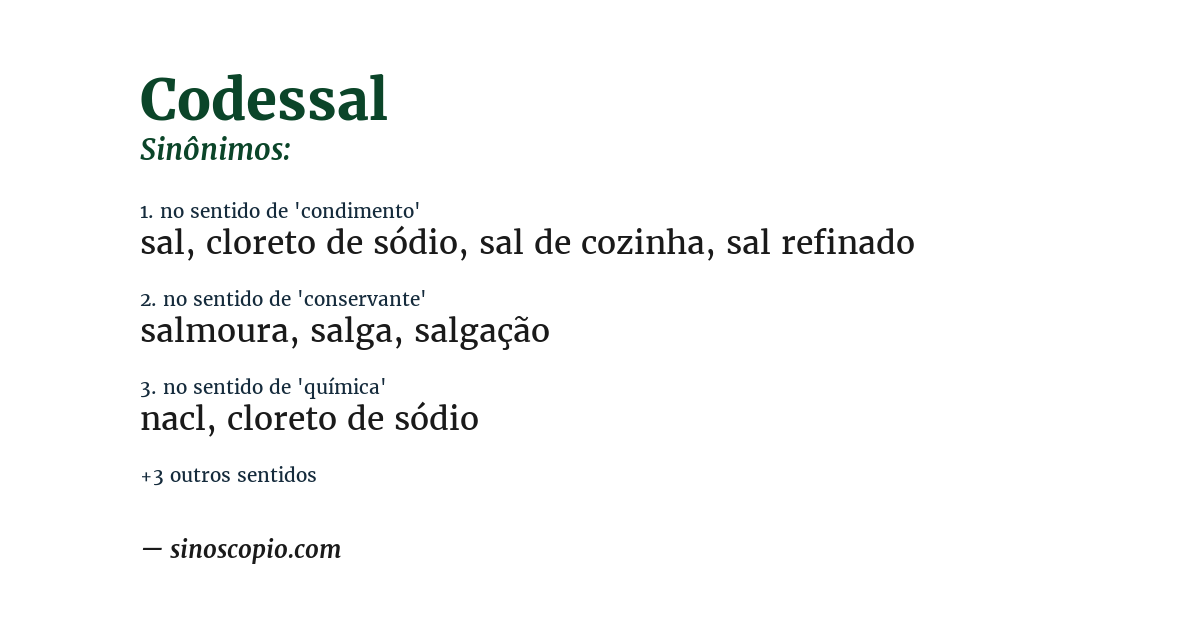 Sinônimo de codessal