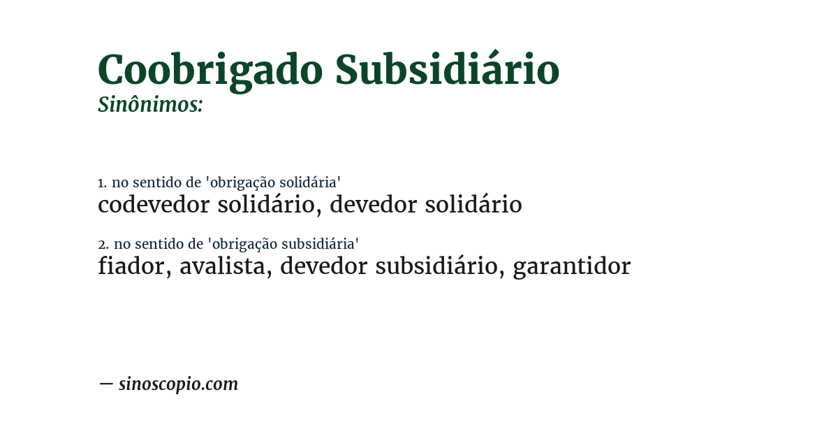 Sinônimo de coobrigado subsidiário