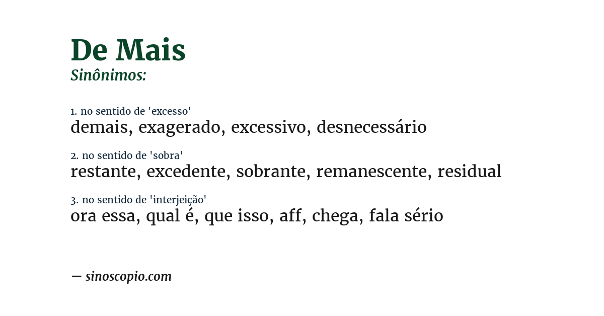 Sinônimo de de mais