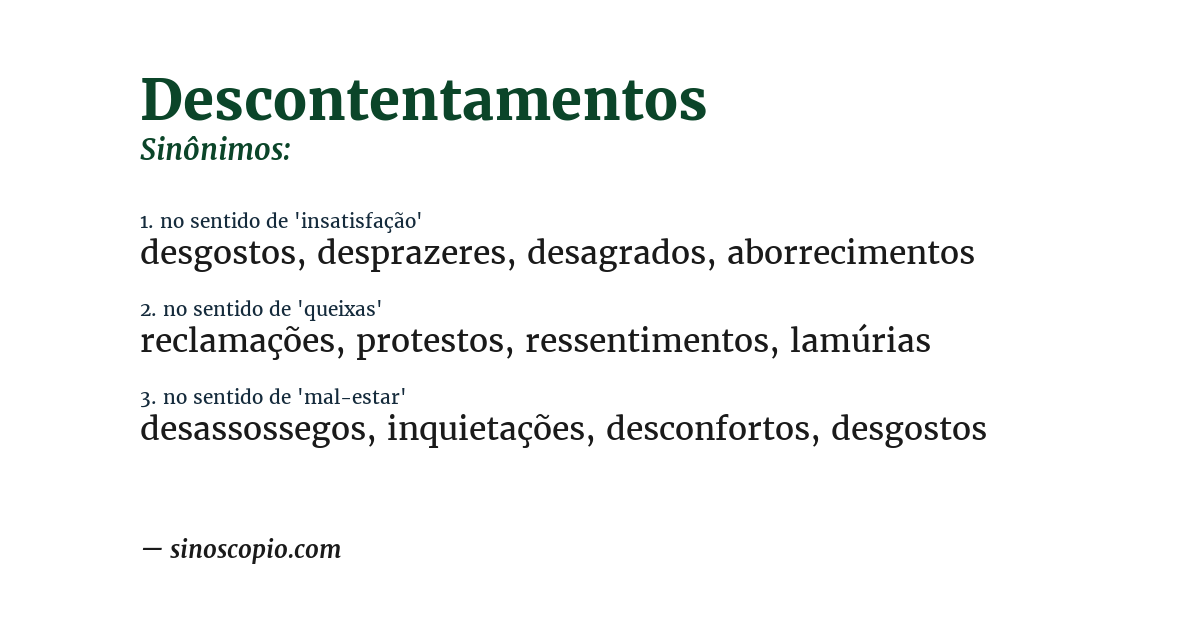 Sinônimo de descontentamentos