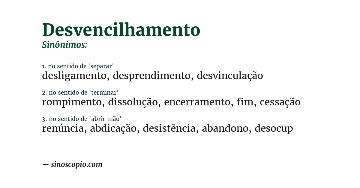 Sinônimo de desvencilhamento