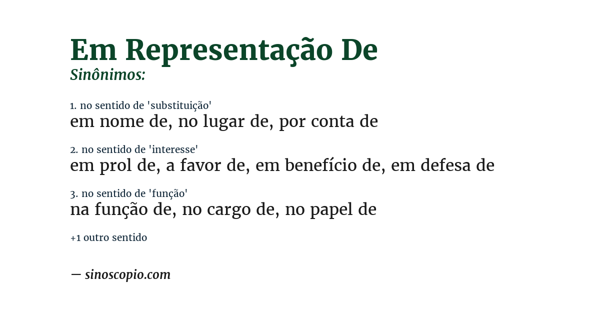 Sinônimo de em representação de