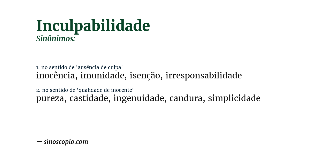Sinônimo de inculpabilidade