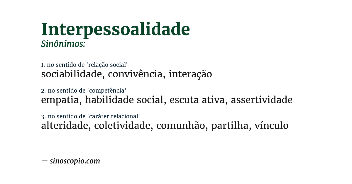 Sinônimo de interpessoalidade