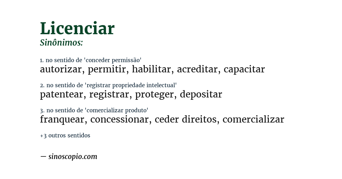 Sinônimo de licenciar