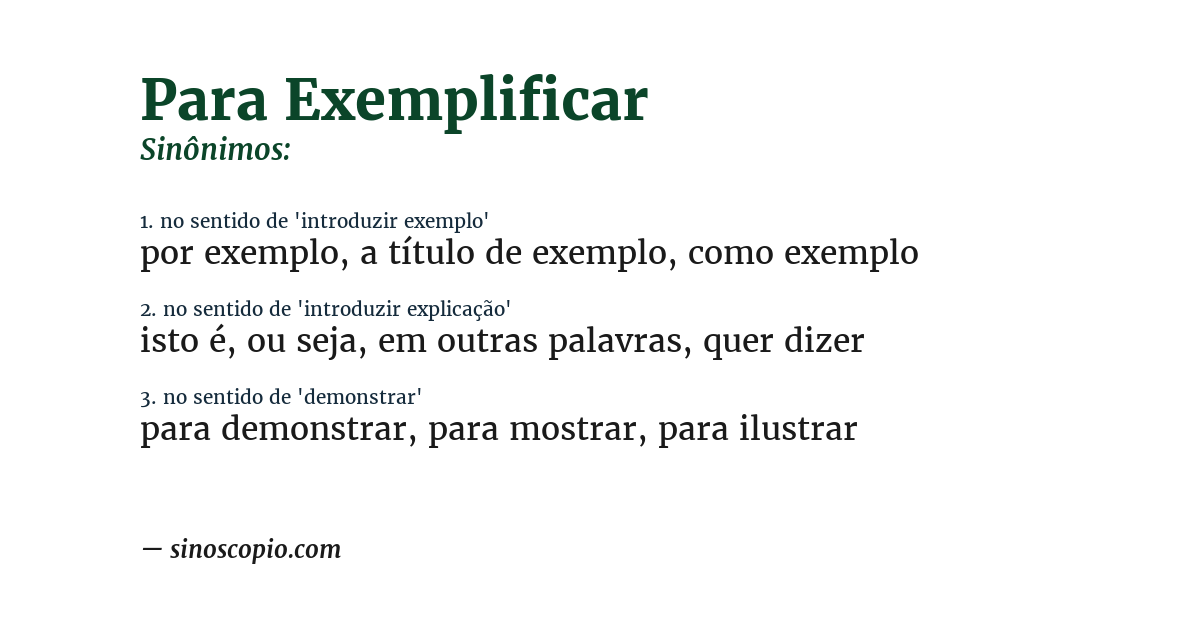 Sinônimo de para exemplificar