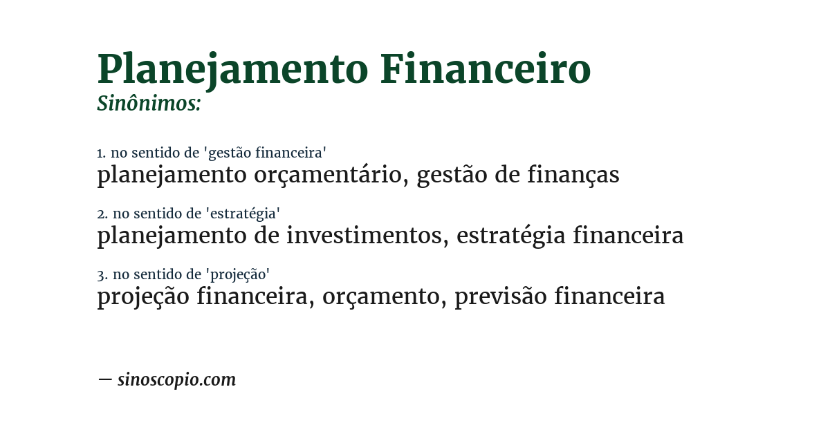 Sinônimo de planejamento financeiro