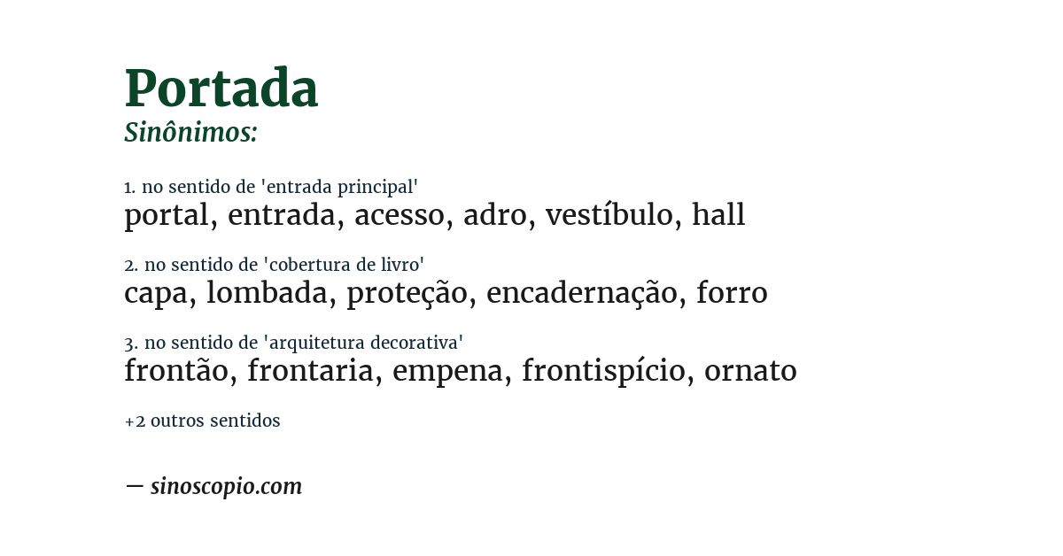 Sinônimo de portada