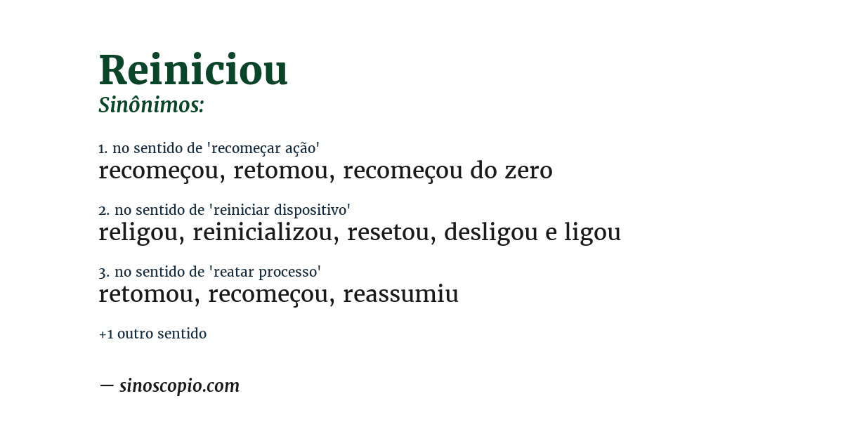 Sinônimo de reiniciou