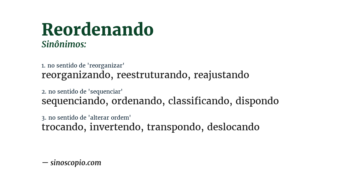 Sinônimo de reordenando